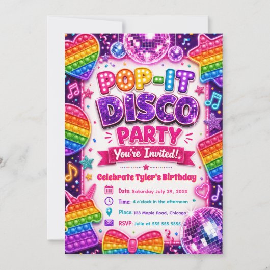 Pop It Disco Verjaardagsfeestje Kaart (Voorkant)