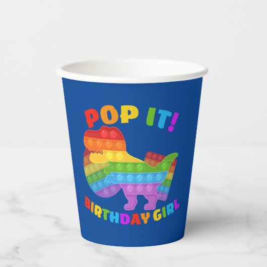 Pop it Dot Day T-Rex Birthday Girl Roestvrij staal Papieren Bekers (Voorkant)