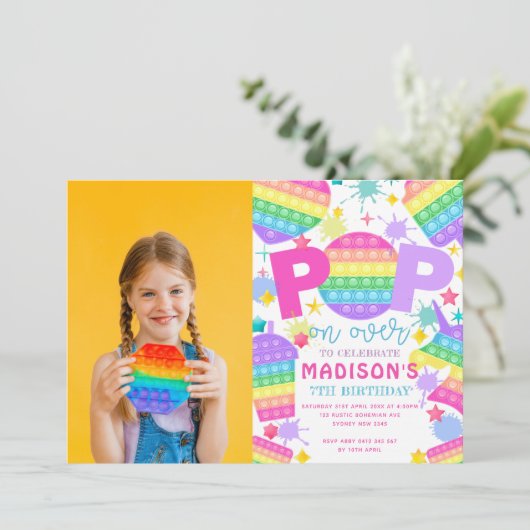 Pop It Foto Birthday Party Invitation Kaart (Staand voorkant)