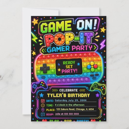 Pop It Gamer Feest Verjaardagsfeest Kaart (Voorkant)