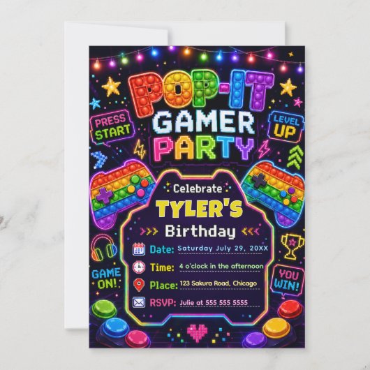 Pop It Gamer Feest Verjaardagsfeest Kaart (Voorkant)