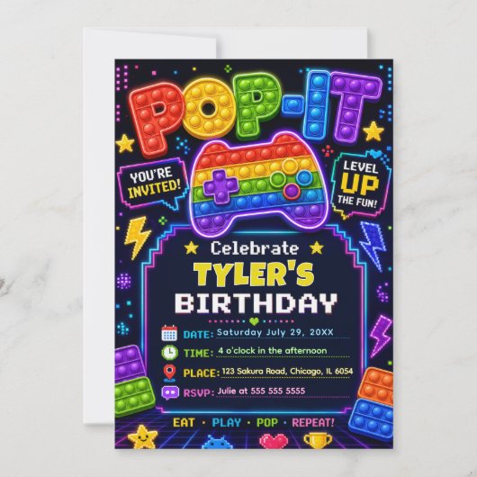 Pop It Gamer Feest Verjaardagsfeest Kaart (Voorkant)
