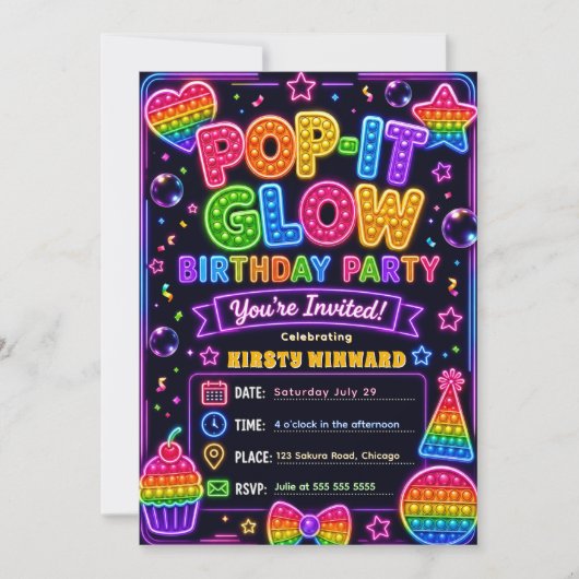 Pop It Glow Feest Verjaardagsfeest Kaart (Voorkant)