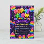 Pop It Glow Verjaardagsfeestje Kaart (Staand voorkant)