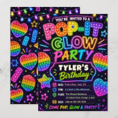 Pop It Glow Verjaardagsfeestje Kaart (Voorkant / Achterkant)