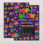 Pop It Glow Verjaardagsfeestje Kaart (Voorkant / Achterkant)