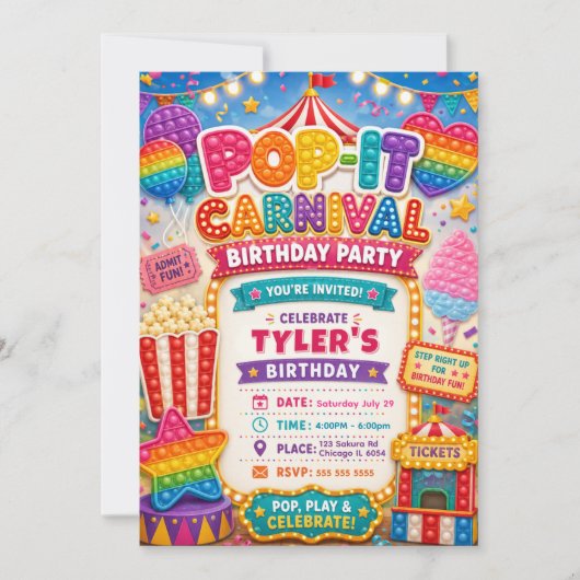 Pop-It Kermis Verjaardagsfeestje Kaart (Voorkant)