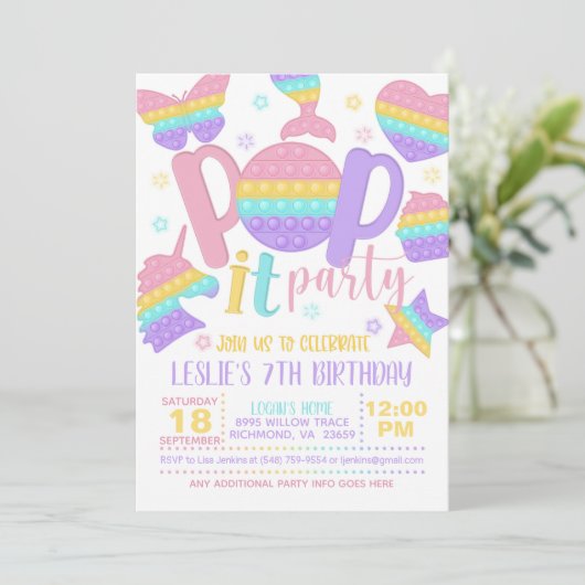 Pop it Party Birthday Invitation - Pastel Kaart (Staand voorkant)