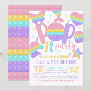 Pop it Party Birthday Invitation - Pastel Kaart