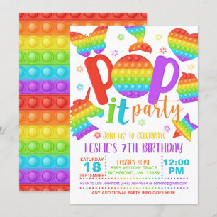 Pop It Party Birthday Invitation - Rainbow Kaart