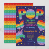 Pop it Party Fidget Birthday Navy Invitation Kaart (Voorkant / Achterkant)