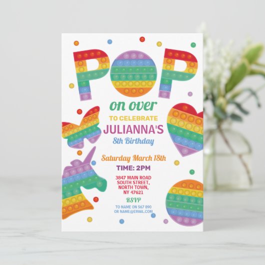 Pop it Party Fidget Birthday Uitnodiging (Staand voorkant)
