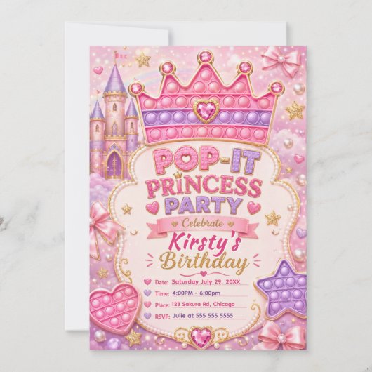 Pop-It Prinses Verjaardagsfeestje Kaart (Voorkant)