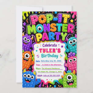 Pop It Schattig Monster Verjaardagsfeestje Kaart