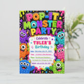 Pop It Schattig Monster Verjaardagsfeestje Kaart (Staand voorkant)
