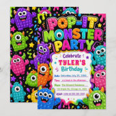 Pop It Schattig Monster Verjaardagsfeestje Kaart (Voorkant / Achterkant)