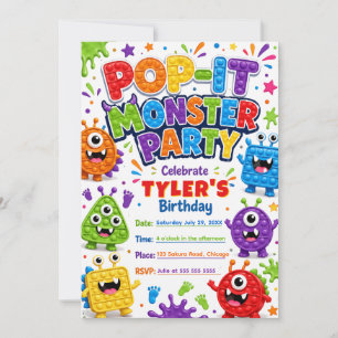 Pop It Schattige Monsters Verjaardagsfeestje Kaart
