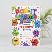Pop It Schattige Monsters Verjaardagsfeestje Kaart (Staand voorkant)