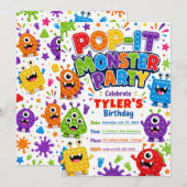 Pop It Schattige Monsters Verjaardagsfeestje Kaart (Voorkant / Achterkant)
