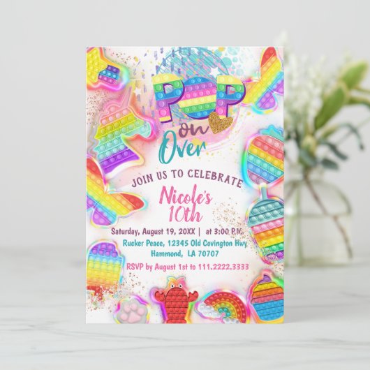 Pop it Uitnodiging (Staand voorkant)