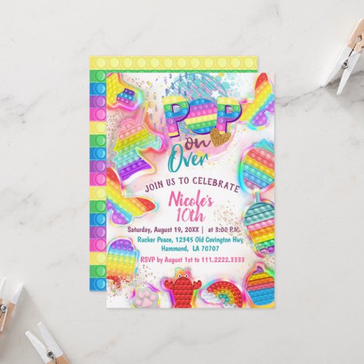 Pop it Uitnodiging (Voorkant / Achterkant in situ)