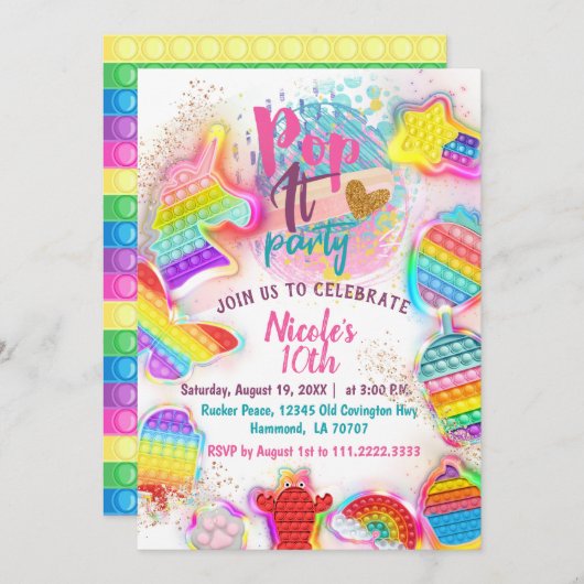 Pop it Uitnodiging (Voorkant / Achterkant)
