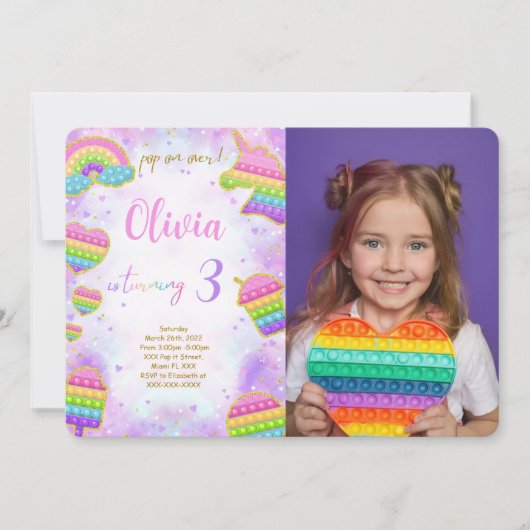 Pop it Verjaardagsfotouitnodiging Kaart (Voorkant)