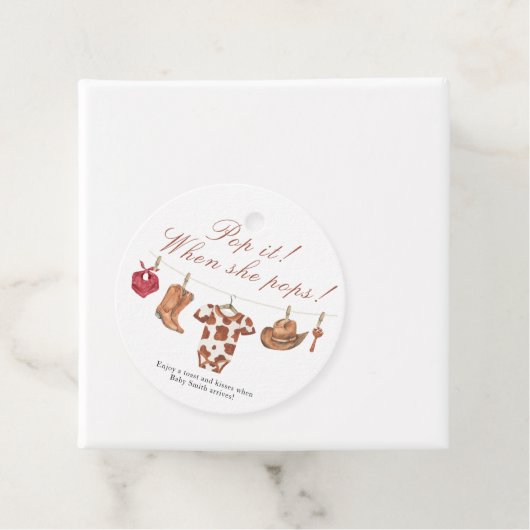 Pop it when she pops! - Cowboy Baby shower Bedankjes Labels (In situ)