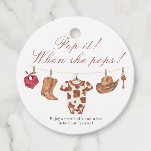 Pop it when she pops! - Cowboy Baby shower Bedankjes Labels (Voorkant)