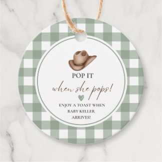 Pop it when she Pops Green Gingham Cowboy  Bedankjes Labels