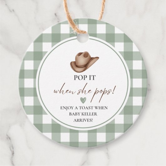 Pop it when she Pops Green Gingham Cowboy  Bedankjes Labels (Voorkant)