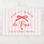Pop it when she pops  Red Bow Whimsical Love Sparkling Wijnetiket (Enkel label)