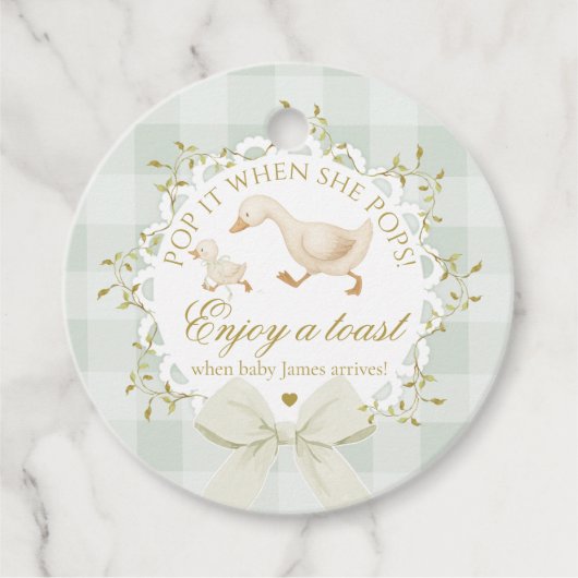 Pop it when she Pops Silly Goose Sage Baby shower Bedankjes Labels (Voorkant)