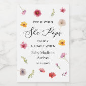 Pop It Wildflower Baby shower Champagne Wijn Etiket (Enkel label)