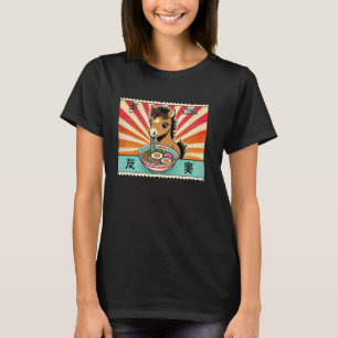 Pop Japanse Kunst Postzegel Cute Paard Veulen Ram T-shirt