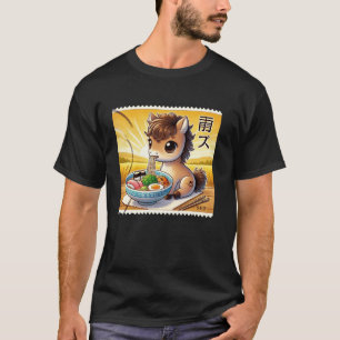 Pop Japanse Kunst Postzegel Cute Paard Veulen Ram T-shirt