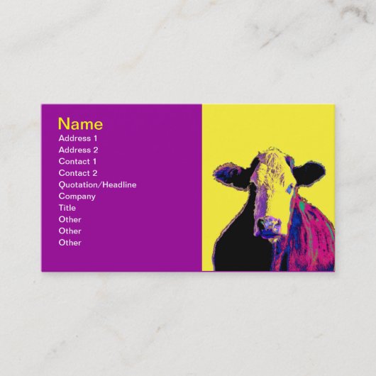 pop-kaartsjabloon voor helder gewaagd koe visitekaartje (Voorkant)