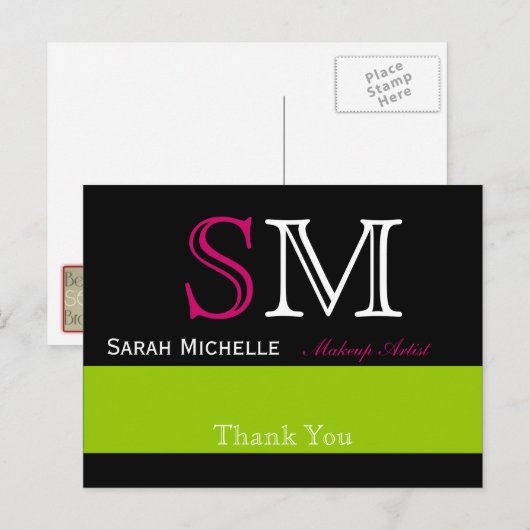 Pop kleuren in roze groen en zwart briefkaart (Voorkant / Achterkant)