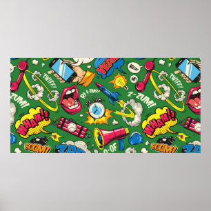 Pop kleurloos naadloos patroon met komische snelhe poster