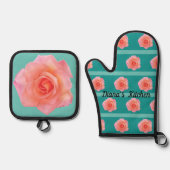 Pop koraal roos ovenwant & pannenlap set (Voorkant)