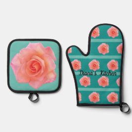 Pop koraal roos ovenwant & pannenlap set