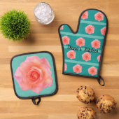 Pop koraal roos ovenwant & pannenlap set (Top down)