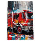 Pop Kunst Brandweerwagen in Stad Medium Cadeauzakje (Voorkant)