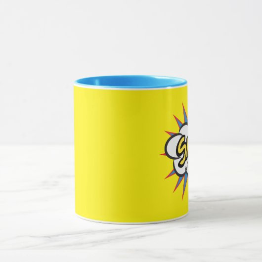 Pop kunst breekt geel en blauw mok (Midden)