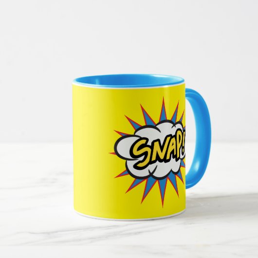 Pop kunst breekt geel en blauw mok (Voorkant rechts)