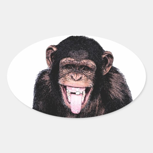 Pop Kunst Chimpansee Trekken Tongue uit Ovale Sticker (Voorkant)