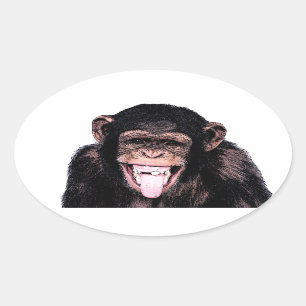 Pop Kunst Chimpansee Trekken Tongue uit Ovale Sticker
