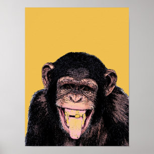 Pop Kunst Chimpansee Trekken Tongue uit Poster