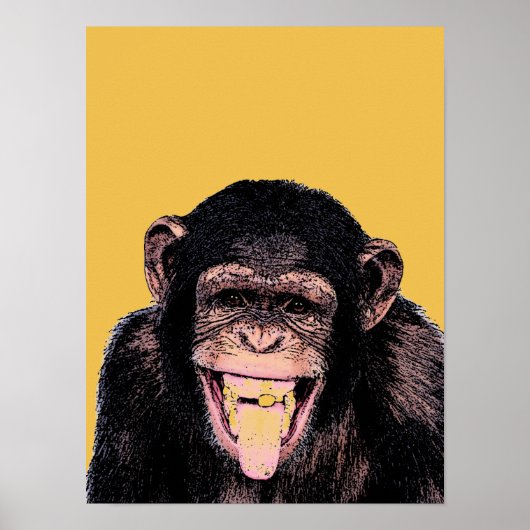 Pop Kunst Chimpansee Trekken Tongue uit Poster (Voorkant)