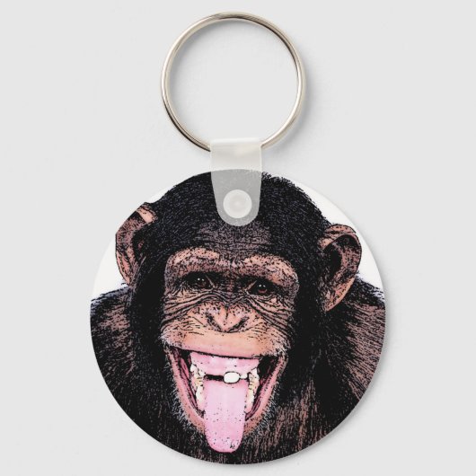 Pop Kunst Chimpansee Trekken Tongue uit Sleutelhanger (Voorkant)